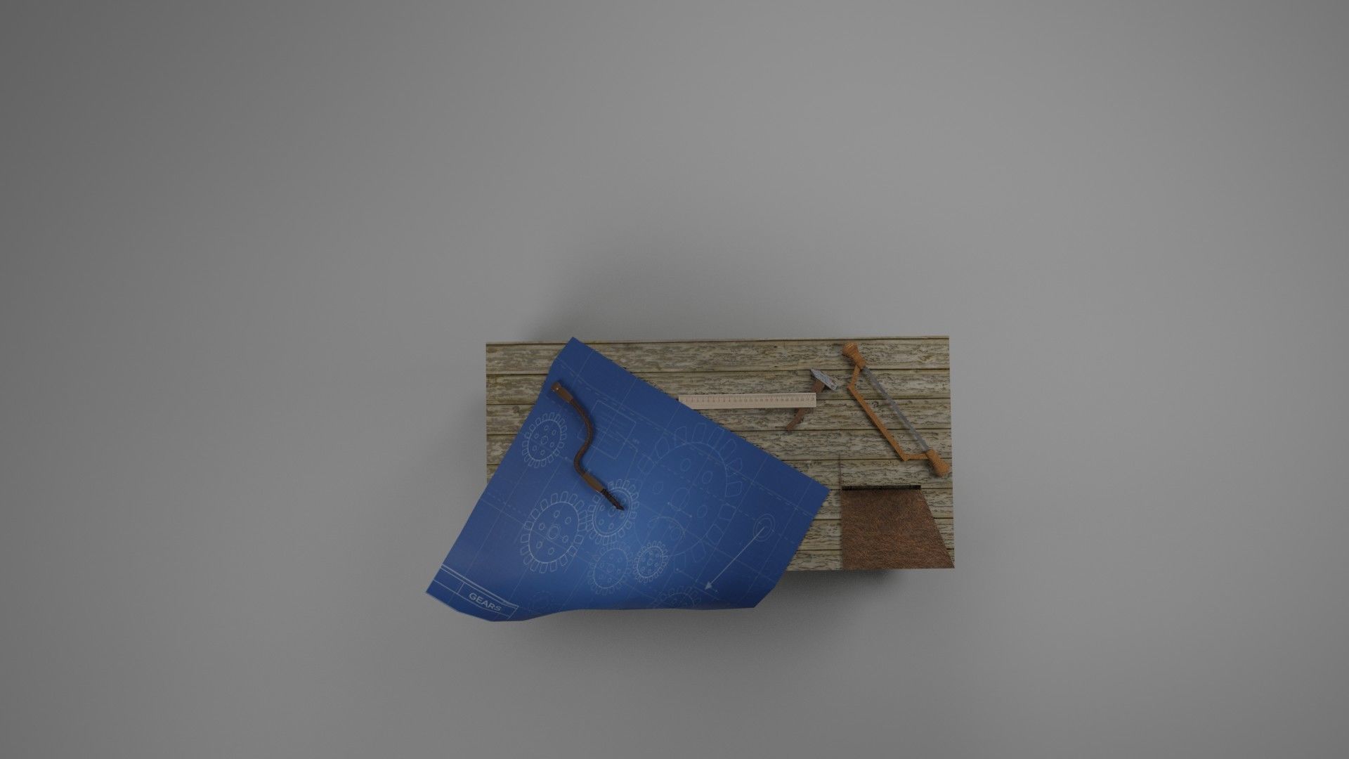 Low poly playable model wooden box with piece of paper Low-poly 3D model_2