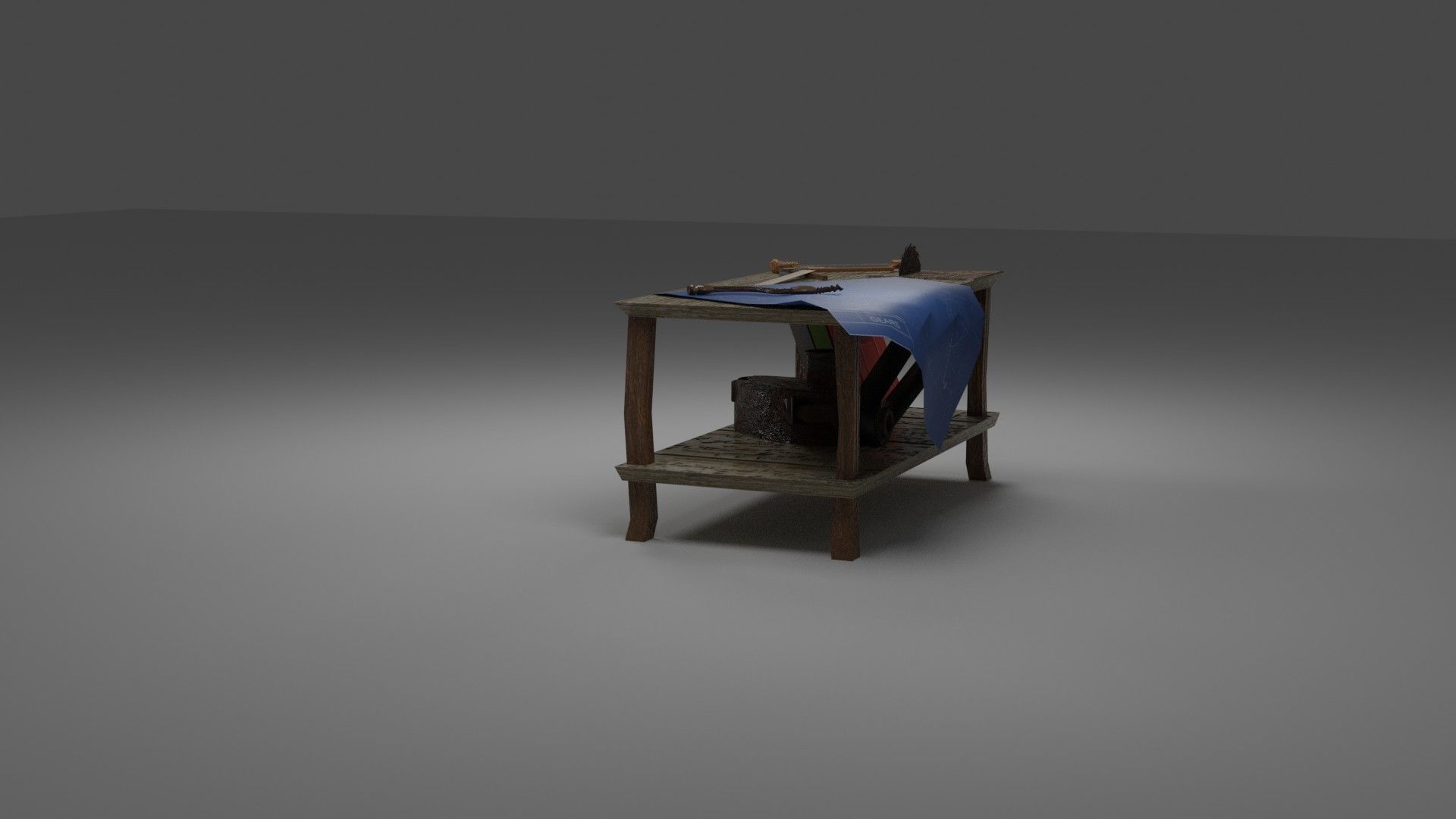 Low poly playable model wooden box with piece of paper Low-poly 3D model_3