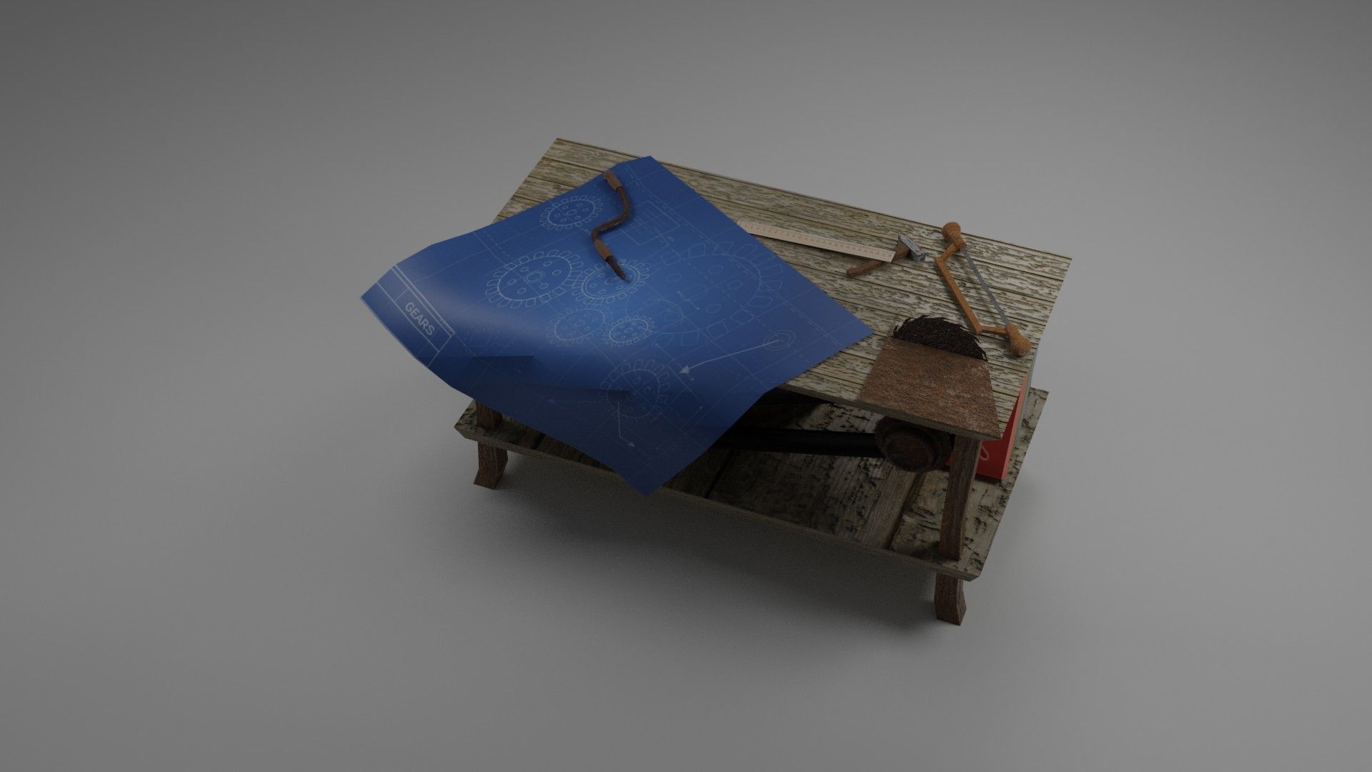 Low poly playable model wooden box with piece of paper Low-poly 3D model_4