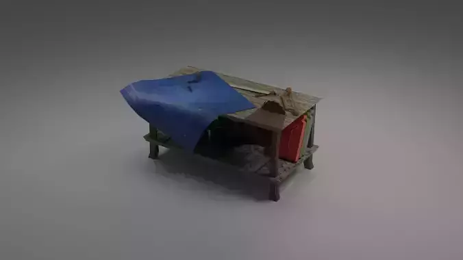 Low poly playable model wooden box with piece of paper Low-poly 3D model
