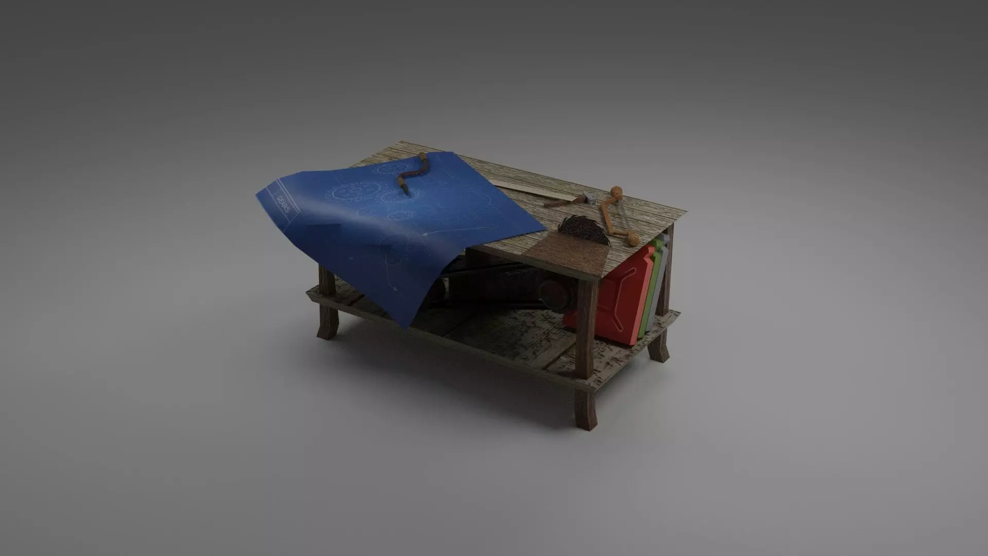 Low poly playable model wooden box with piece of paper Low-poly 3D model_0