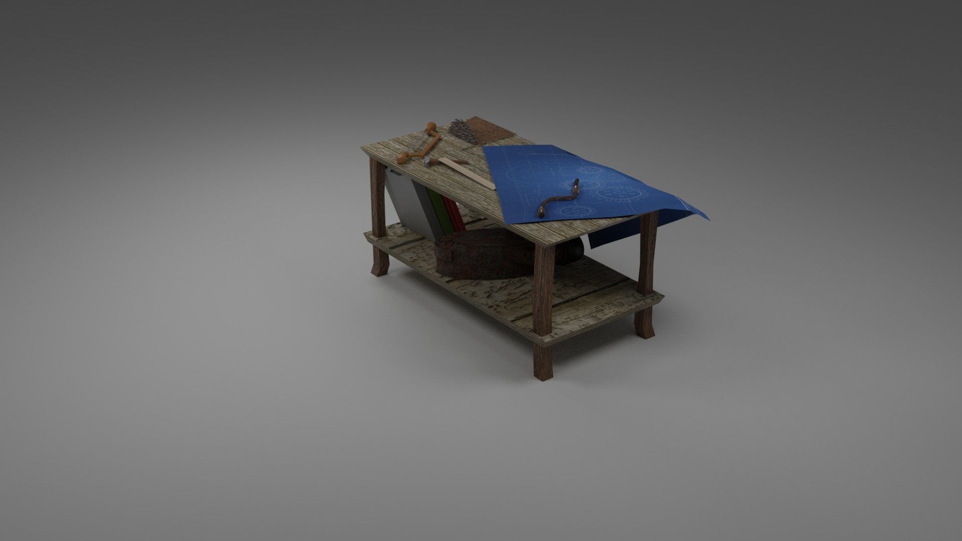 Low poly playable model wooden box with piece of paper Low-poly 3D model_1