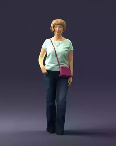 000386 Female Character in Standing Casual Pose with Handbag
