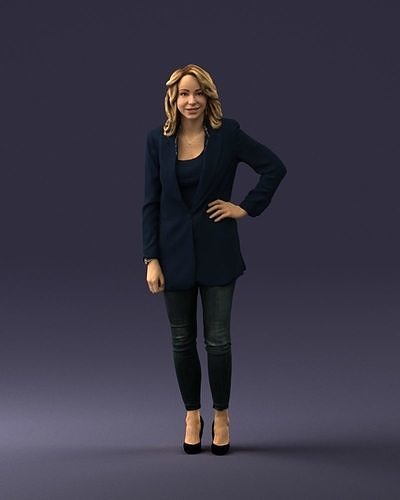 Woman in blue jacket 0044 3D Print Ready 3D print model