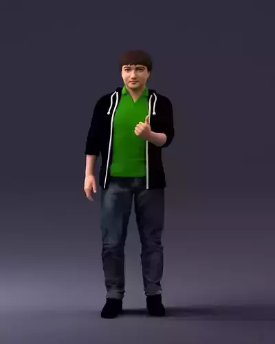 000213 Casual Young Man in Green Polo and Hoodie 1121