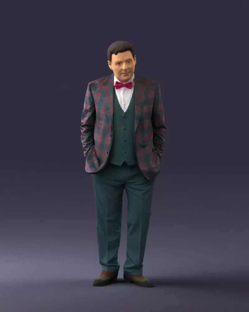 000394 Man in Plaid Jacket with Waistcoat and Bow Tie Low-poly 3D model