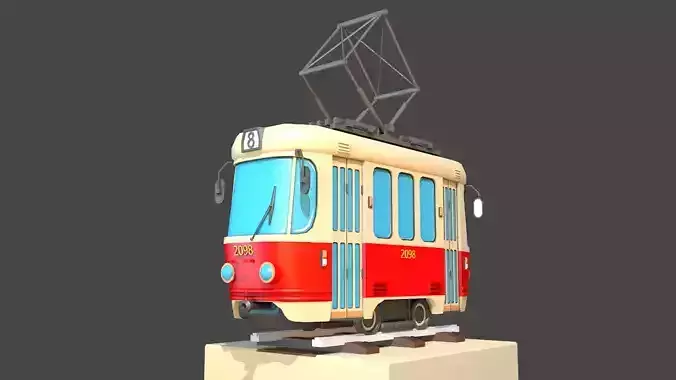 Old City Tram Tatra T3 Low-poly 3D model