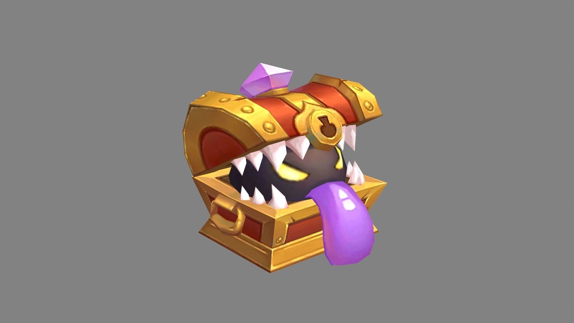 Cartoon treasure chest monster Low-poly 3D model_3