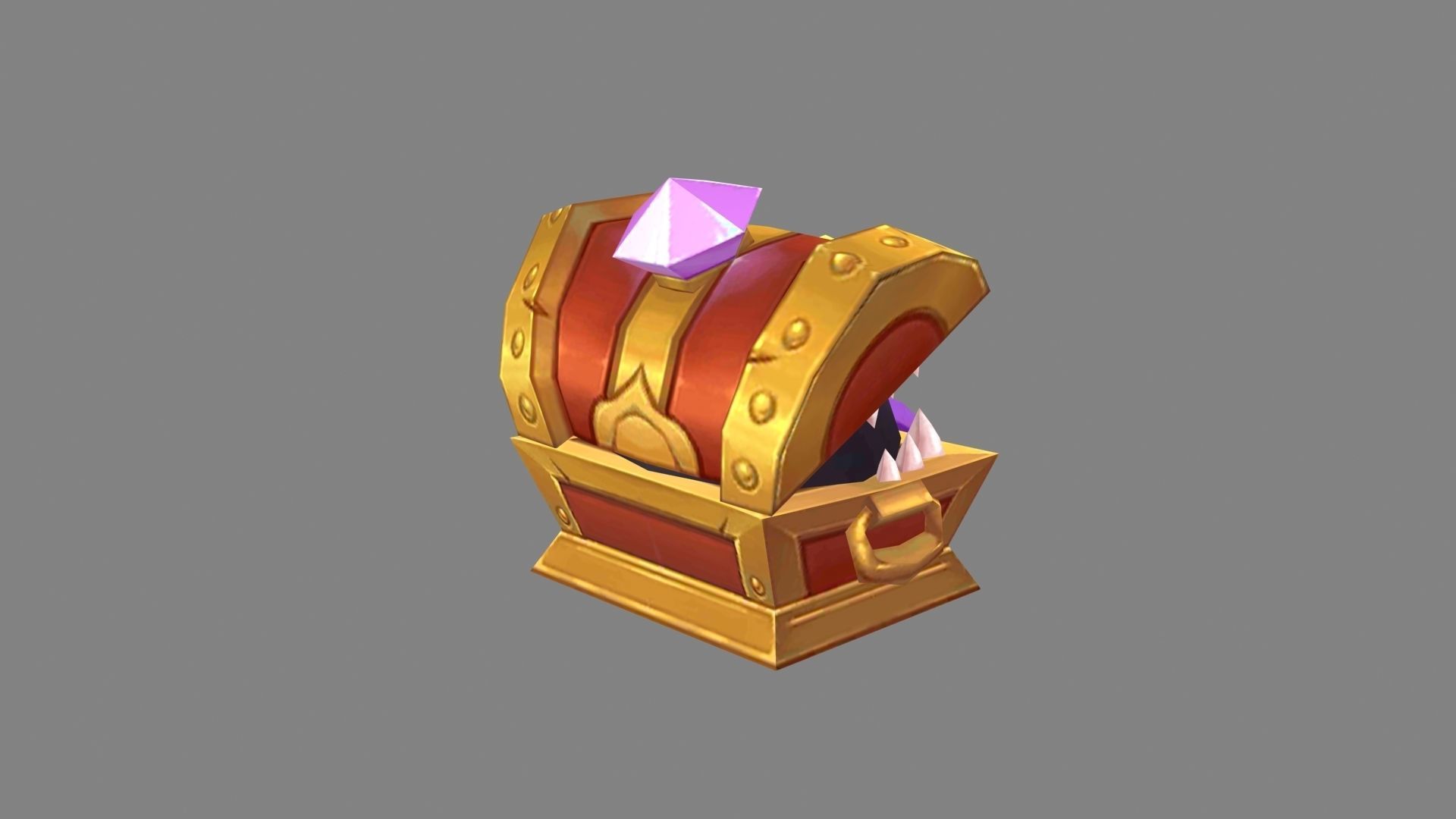 Cartoon treasure chest monster Low-poly 3D model_2