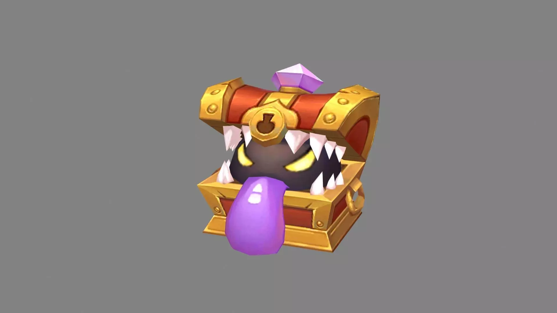 Cartoon treasure chest monster Low-poly 3D model_0