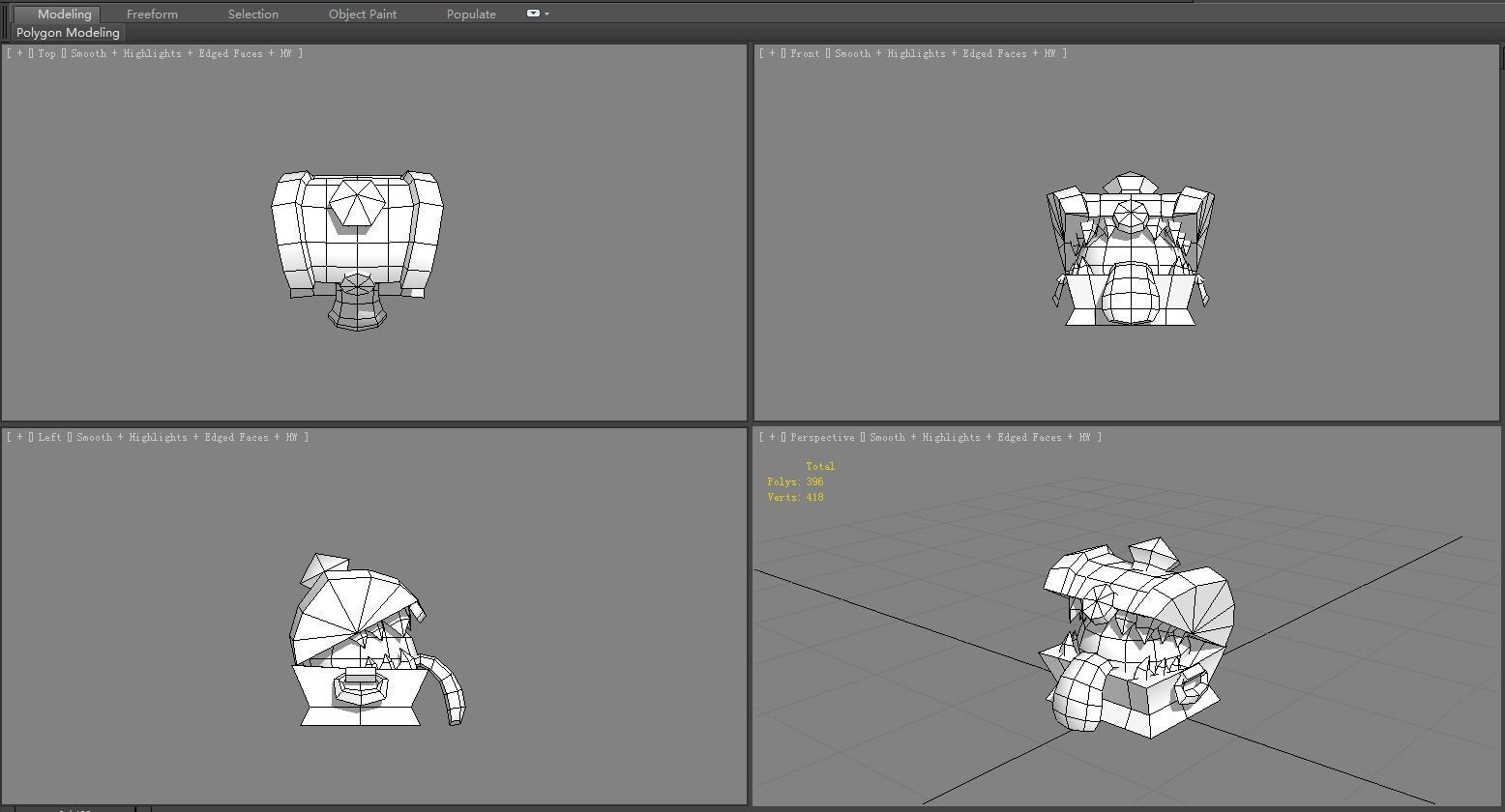Cartoon treasure chest monster Low-poly 3D model_6
