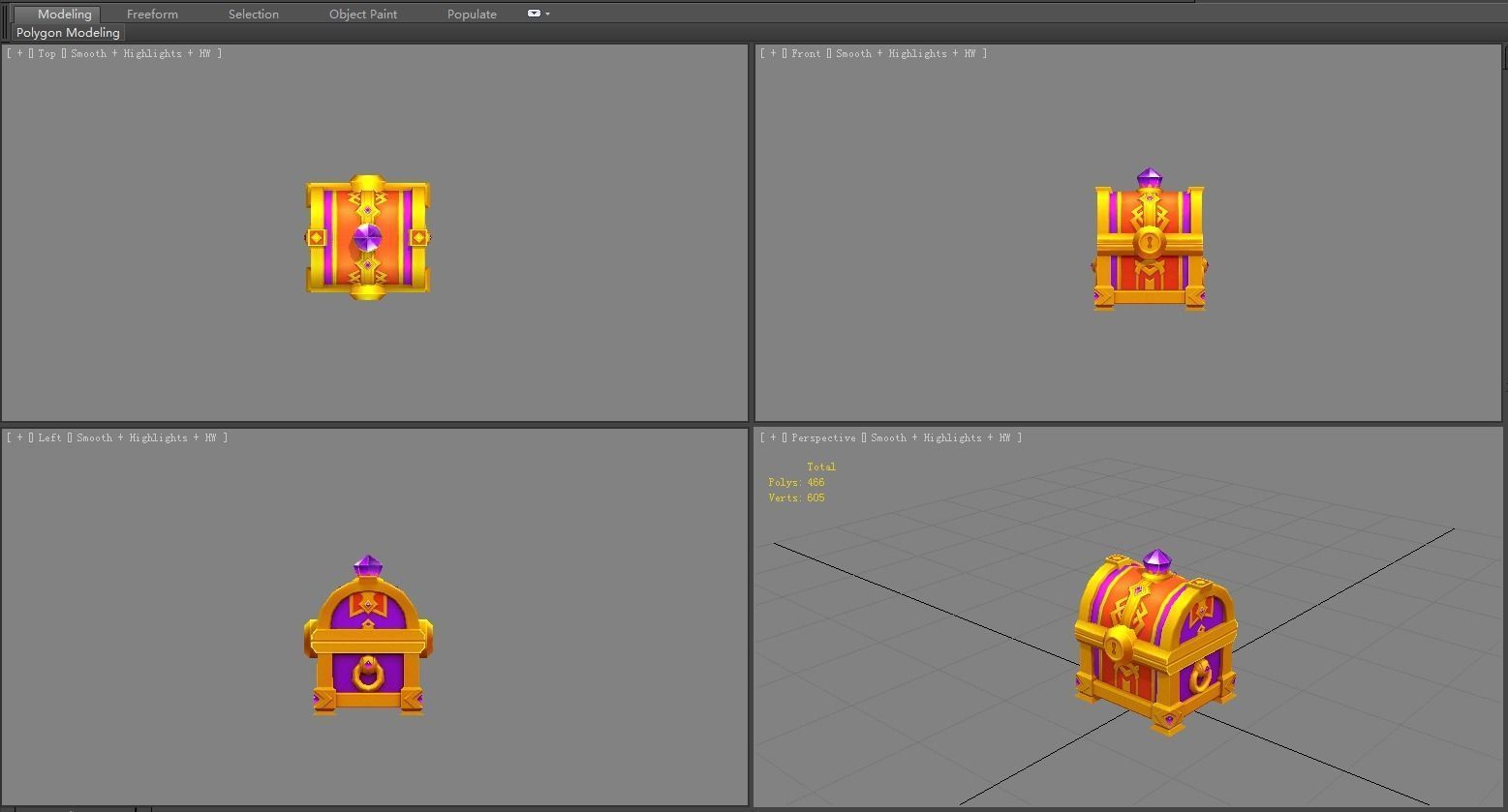 Cartoon amethyst treasure chest Low-poly 3D model_3