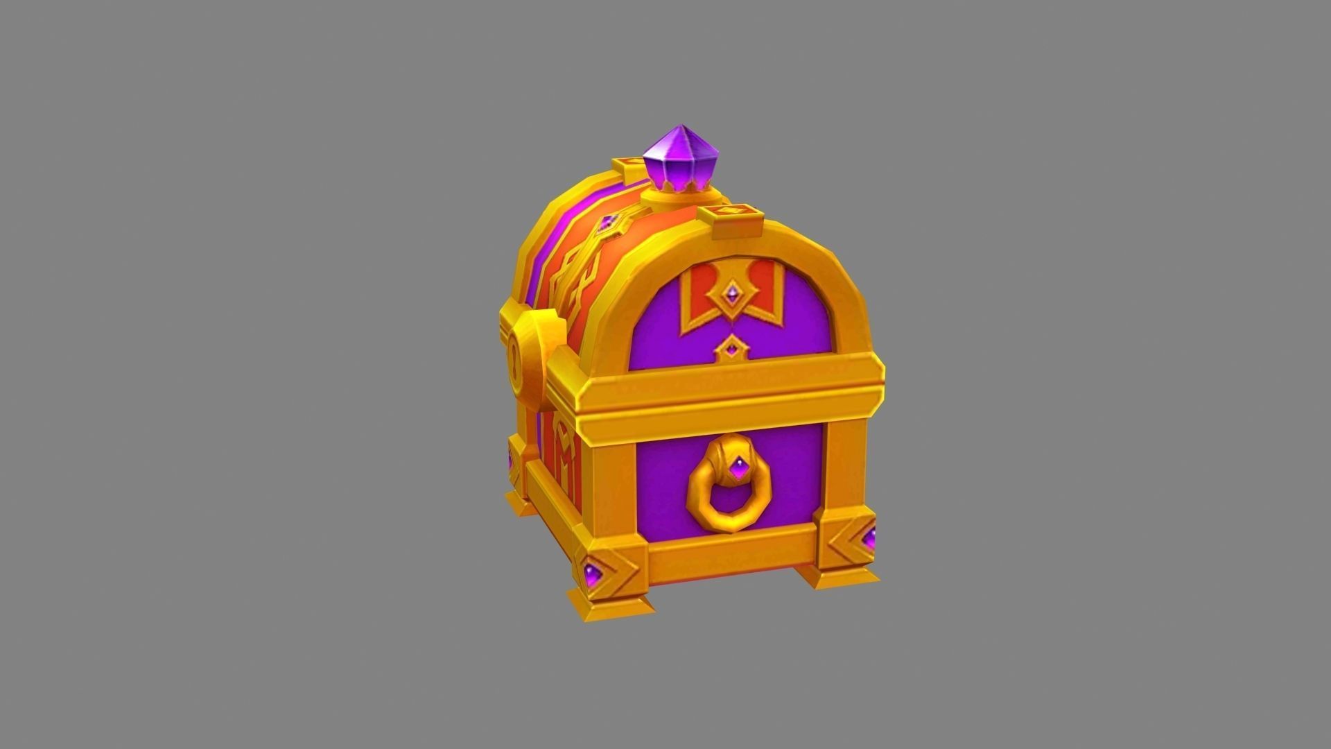 Cartoon amethyst treasure chest Low-poly 3D model_1