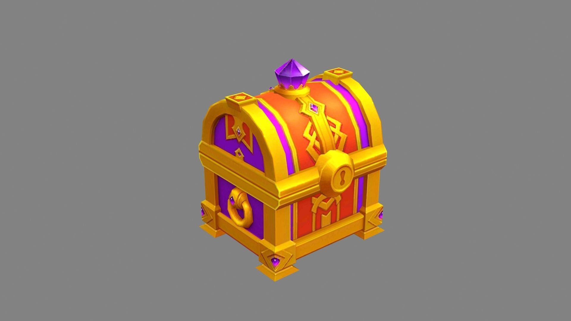 Cartoon amethyst treasure chest Low-poly 3D model_2