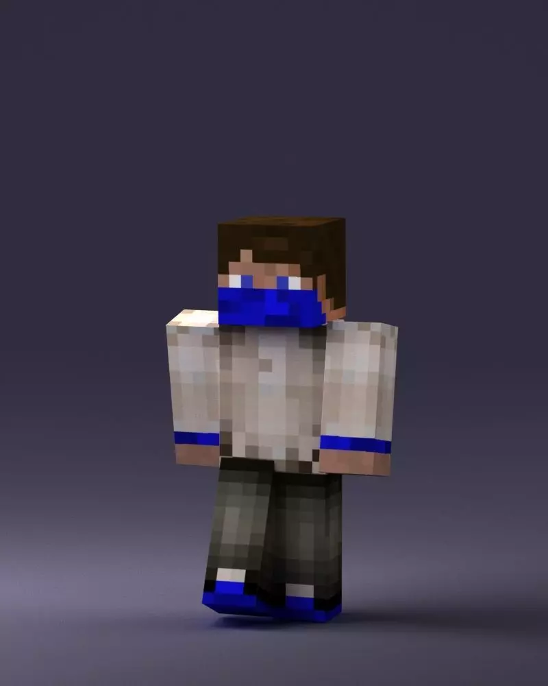 000445 Blocky Voxel Character in White Shirt and Blue Mask Free 3D print model