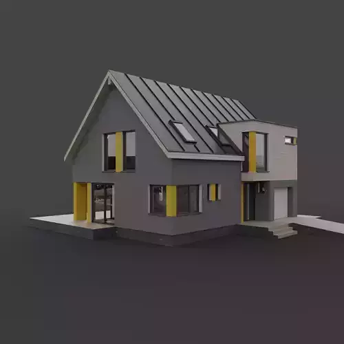 House with attic and interior walls M1 3D model