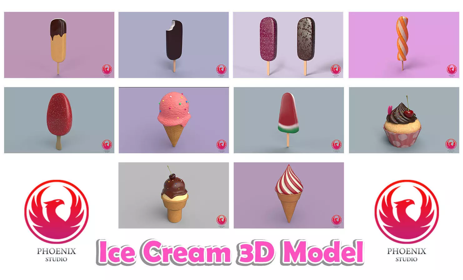 Ice Cream Pack 3D model Low-poly 3D model_0