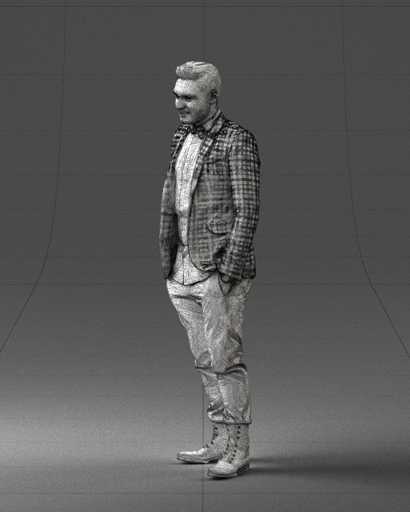 Man in a checked jacket and bow tie 0187 3D Print Ready 3D print model_29