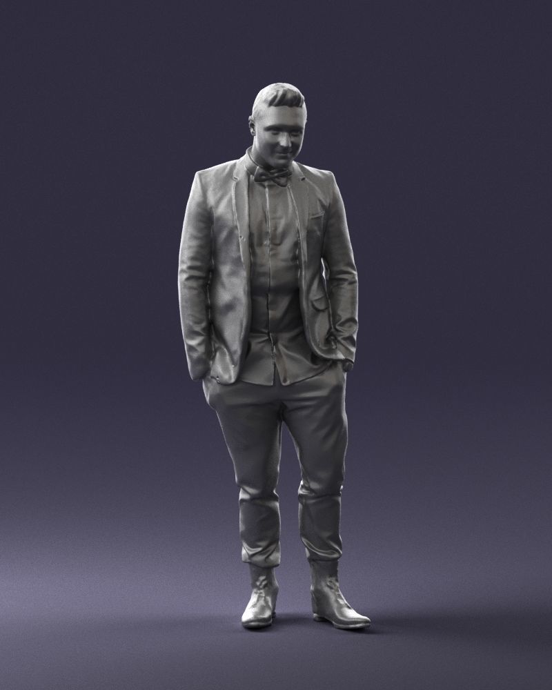 Man in a checked jacket and bow tie 0187 3D Print Ready 3D print model_4