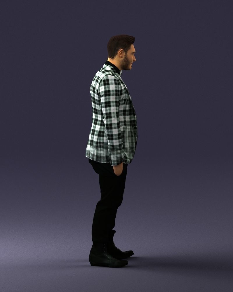 Man in a checked jacket and bow tie 0187 3D Print Ready 3D print model_12