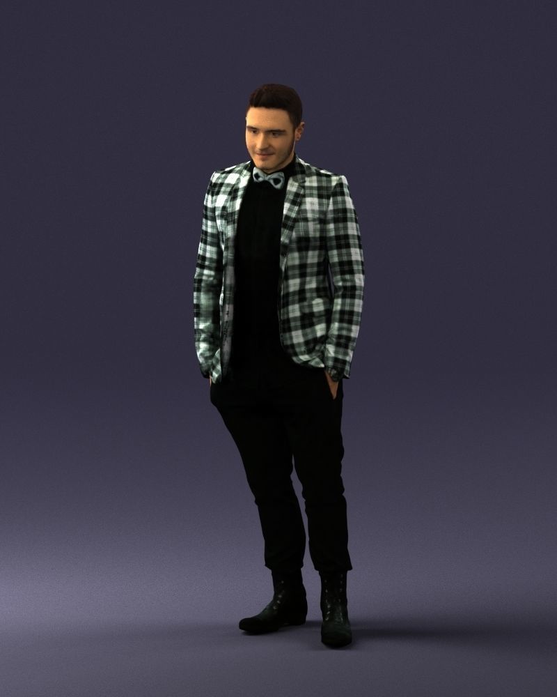 Man in a checked jacket and bow tie 0187 3D Print Ready 3D print model_30