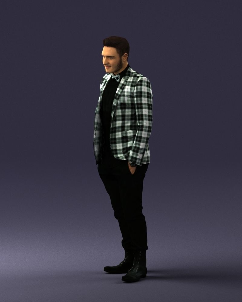 Man in a checked jacket and bow tie 0187 3D Print Ready 3D print model_27