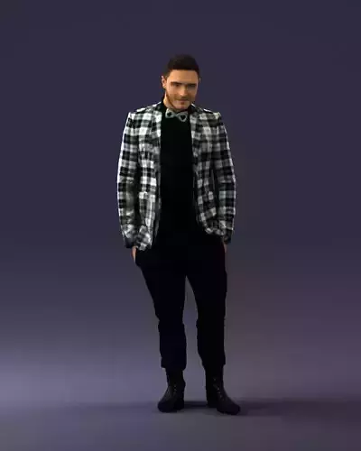 Man in a checked jacket and bow tie 0187 3D Print Ready