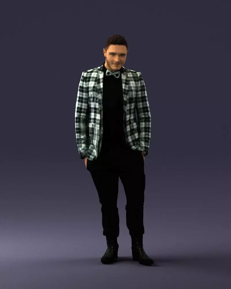 Man in a checked jacket and bow tie 0187 3D Print Ready 3D print model_0