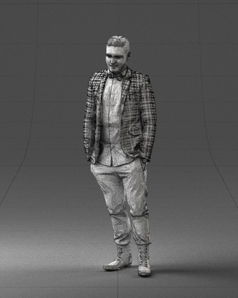 Man in a checked jacket and bow tie 0187 3D Print Ready 3D print model_32
