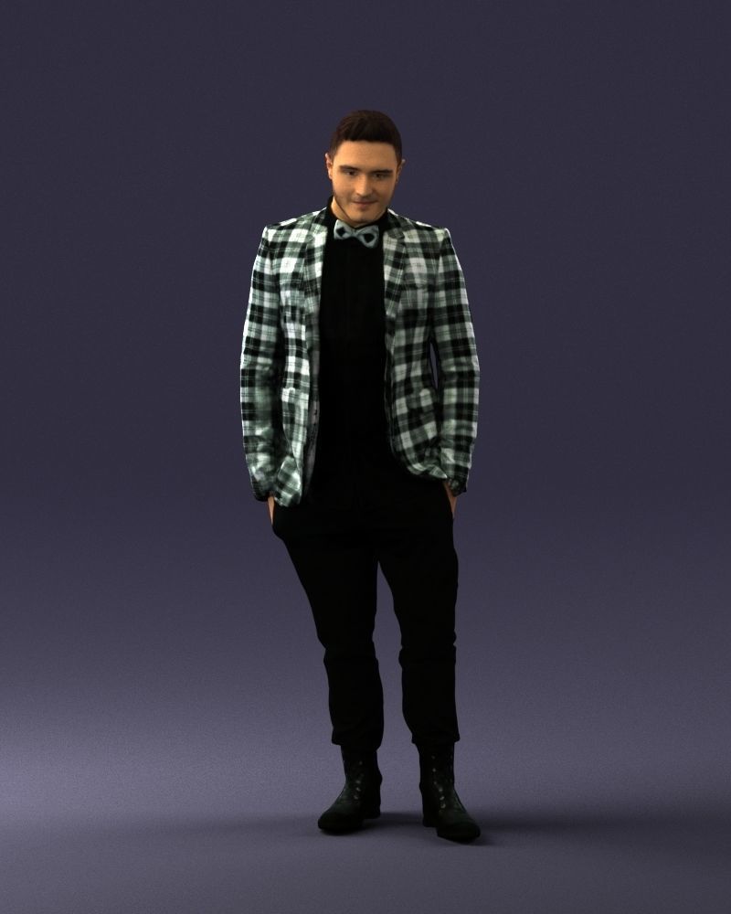 Man in a checked jacket and bow tie 0187 3D Print Ready 3D print model_33