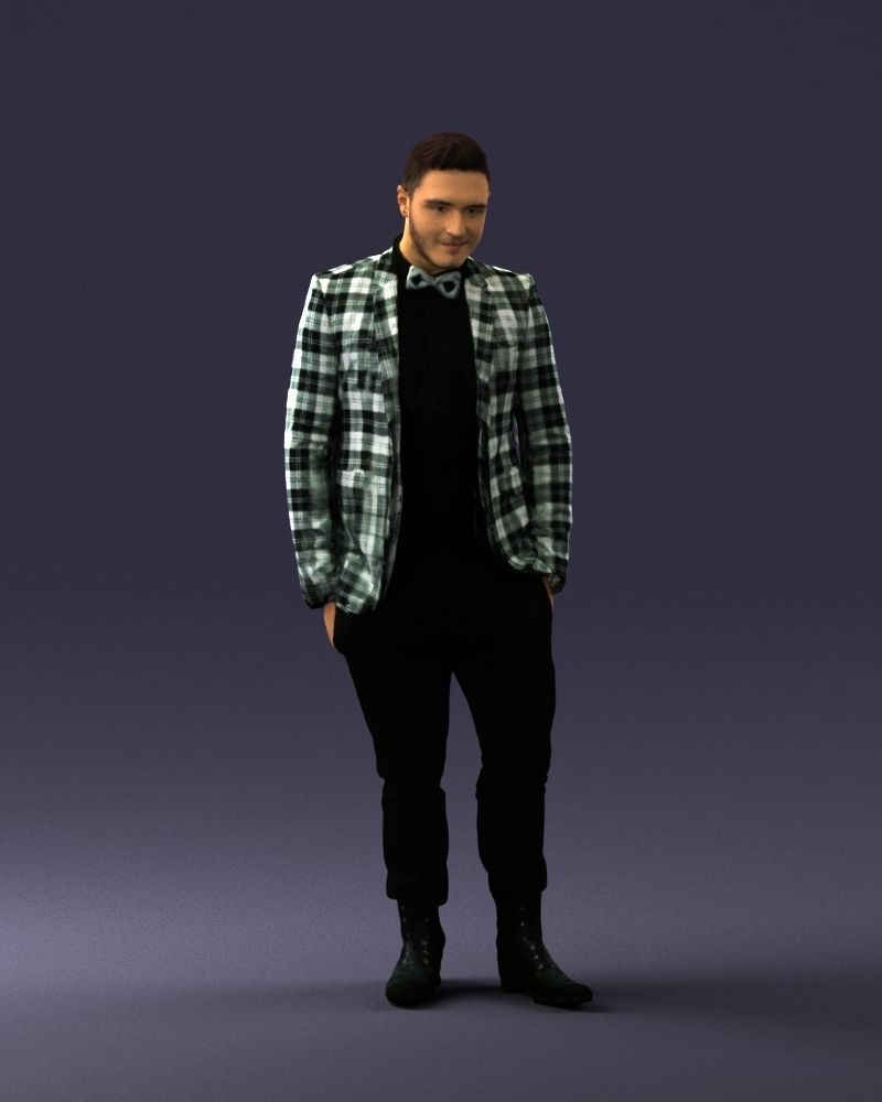 Man in a checked jacket and bow tie 0187 3D Print Ready 3D print model_3