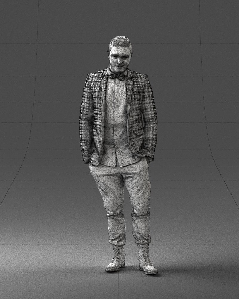 Man in a checked jacket and bow tie 0187 3D Print Ready 3D print model_35