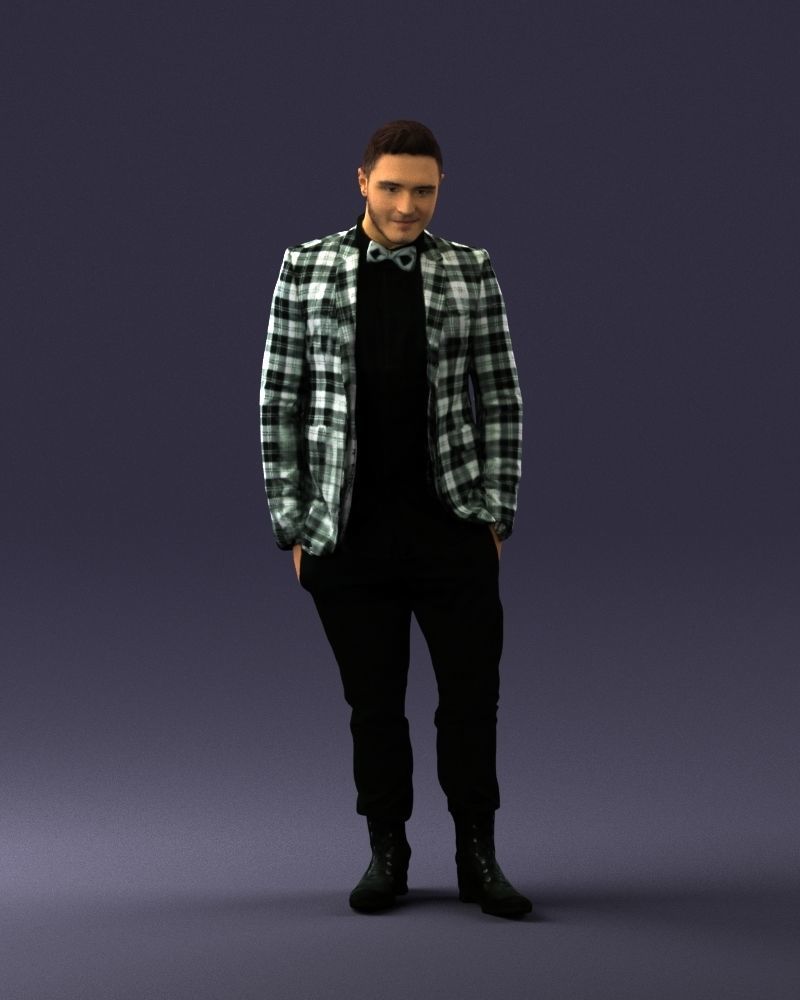 Man in a checked jacket and bow tie 0187 3D Print Ready 3D print model_36