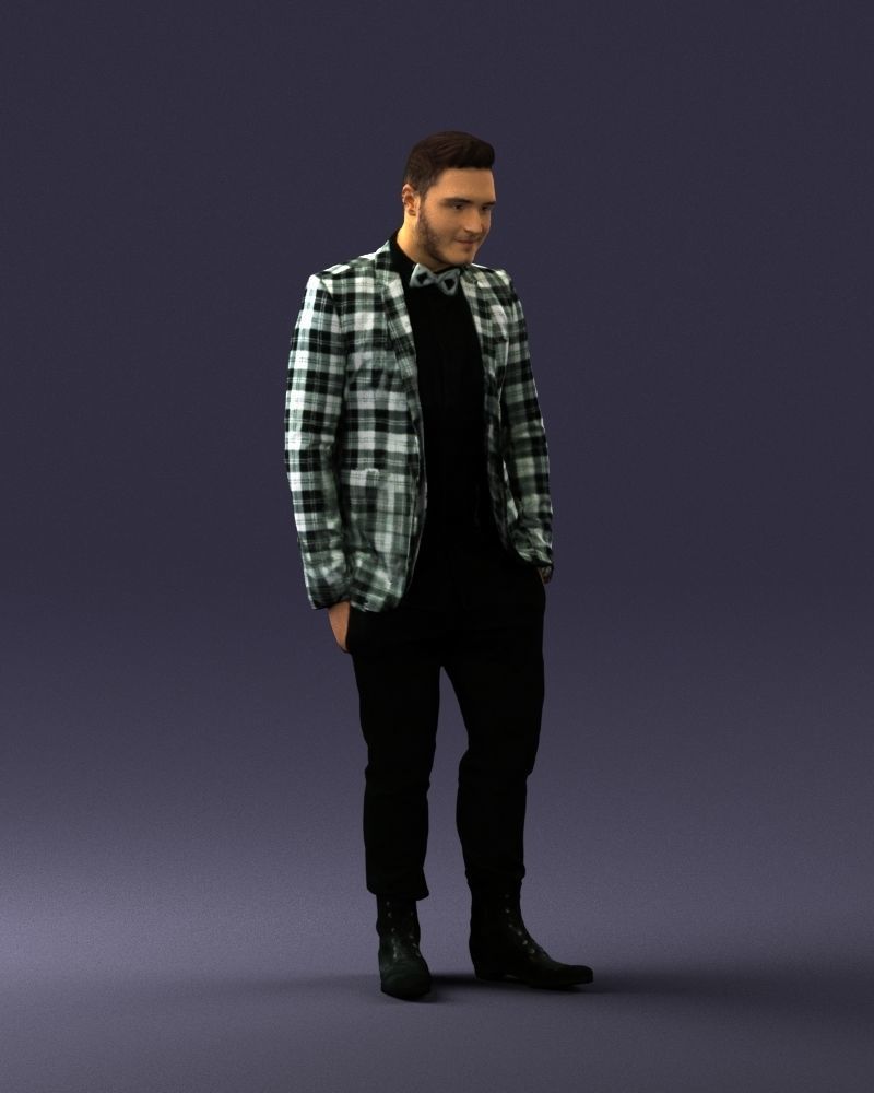 Man in a checked jacket and bow tie 0187 3D Print Ready 3D print model_6