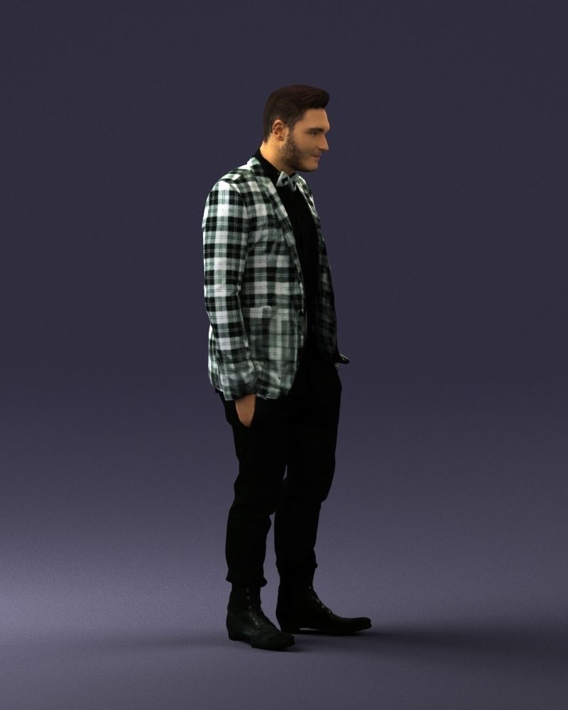 Man in a checked jacket and bow tie 0187 3D Print Ready 3D print model_9