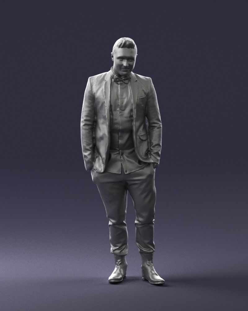Man in a checked jacket and bow tie 0187 3D Print Ready 3D print model_1