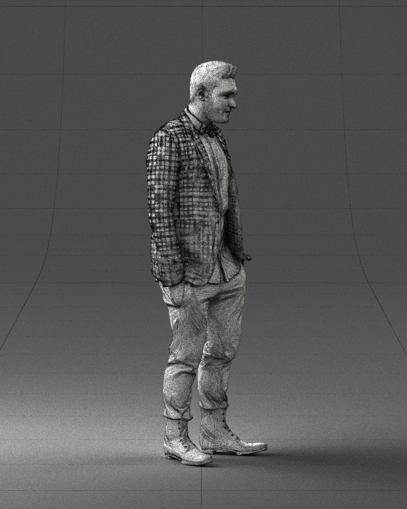 Man in a checked jacket and bow tie 0187 3D Print Ready 3D print model_11