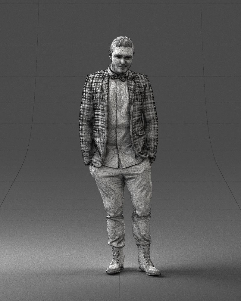 Man in a checked jacket and bow tie 0187 3D Print Ready 3D print model_2