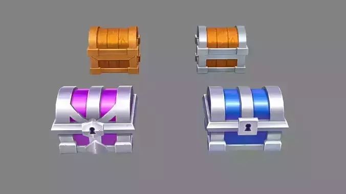 cartoon treasure chests-wooden chest-metal chest-silver chest Low-poly 3D model