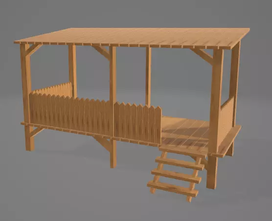 Terrace wooden playhouse Free 3D model_0