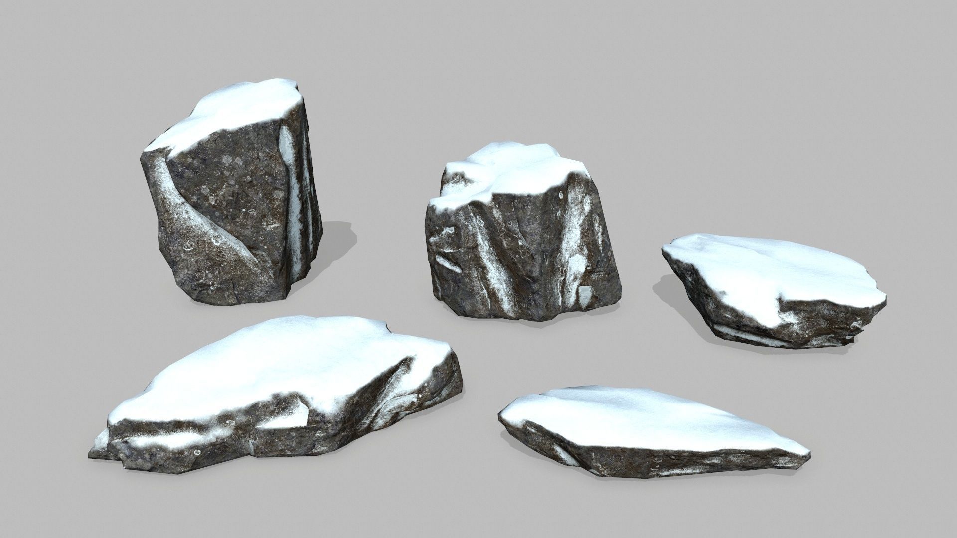 Rock Set with snow Low-poly 3D model_1