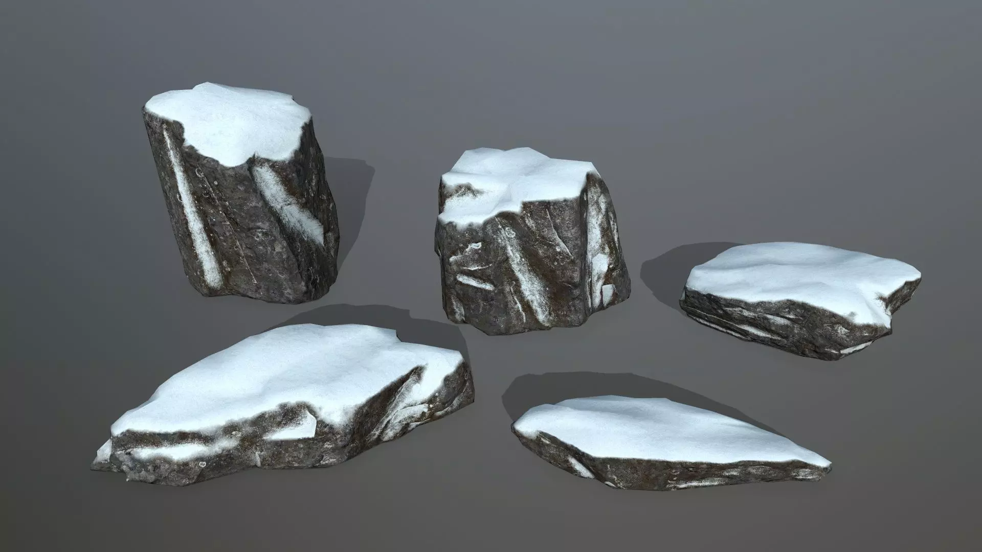 Rock Set with snow Low-poly 3D model_0