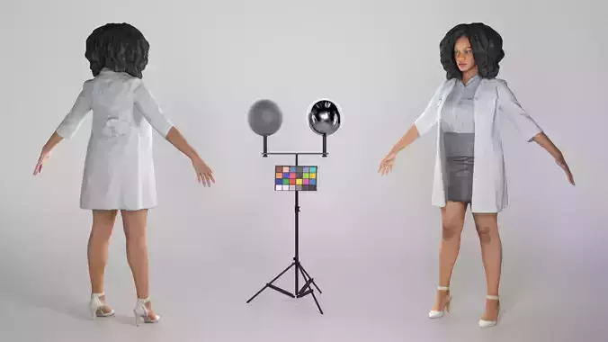 Young woman in lab gown in A-pose 288