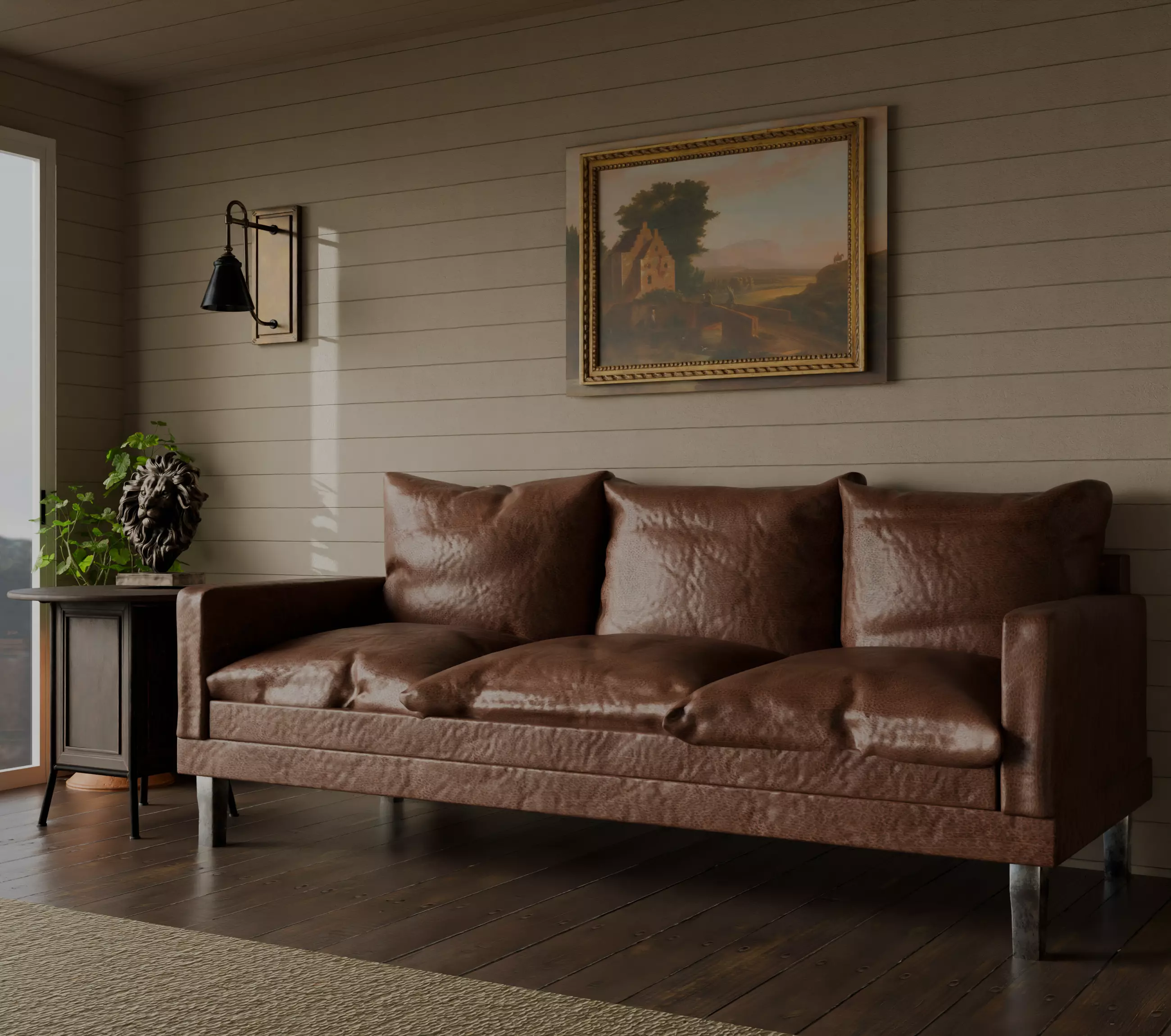 Midcentury Leather Sofa Modular 3D model_0