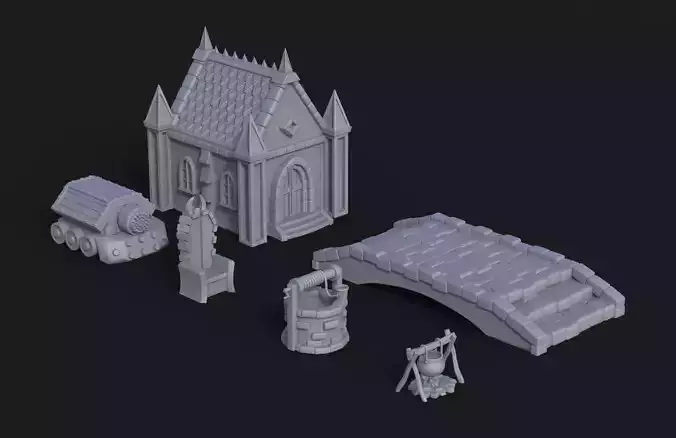 Fantasy Props Pack 02 - Wargaming - 6 pieces 3D print model