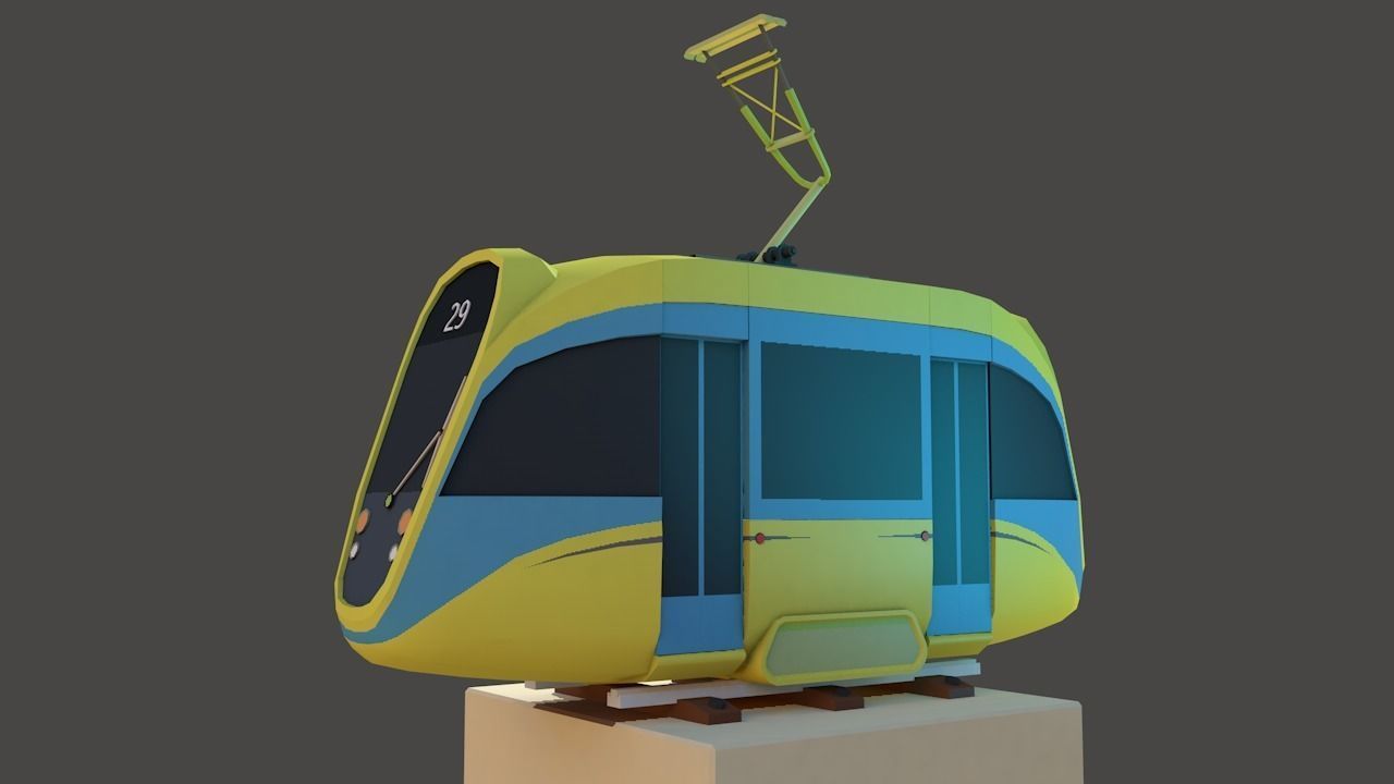Modern Tram Low-poly 3D model_3