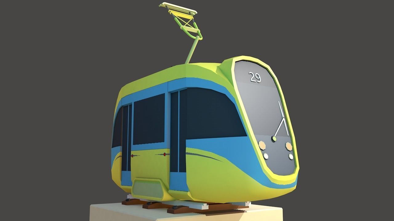 Modern Tram Low-poly 3D model_4
