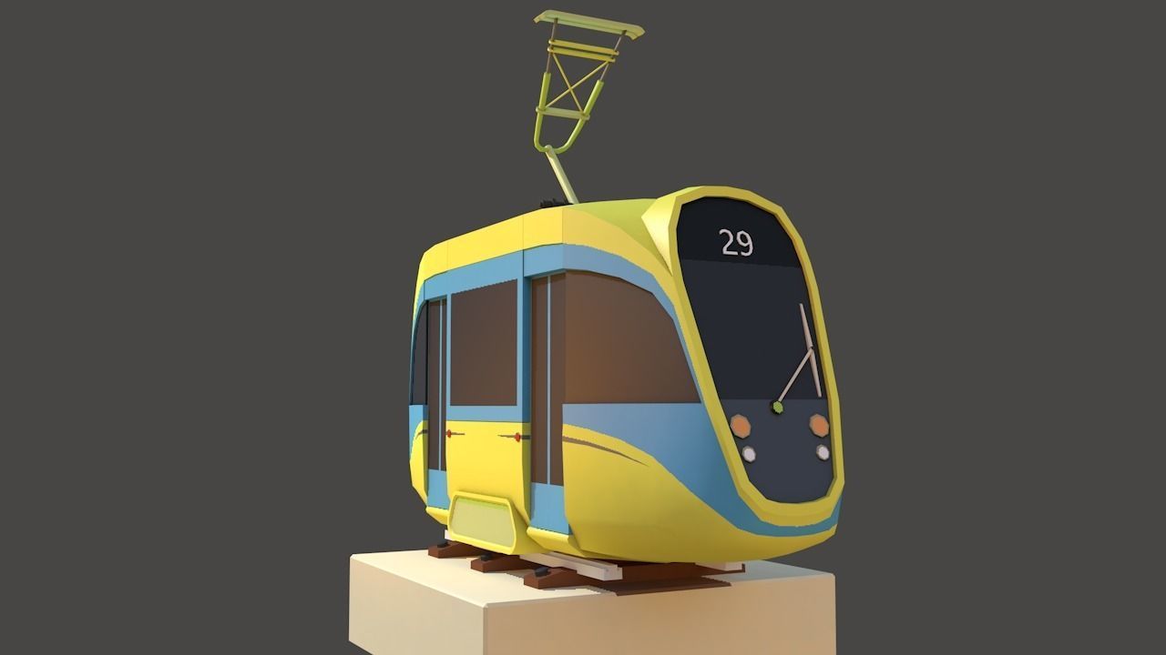 Modern Tram Low-poly 3D model_2