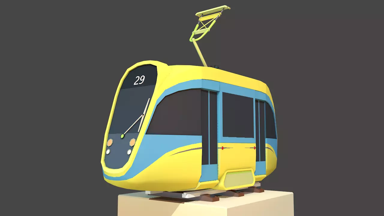 Modern Tram Low-poly 3D model_0