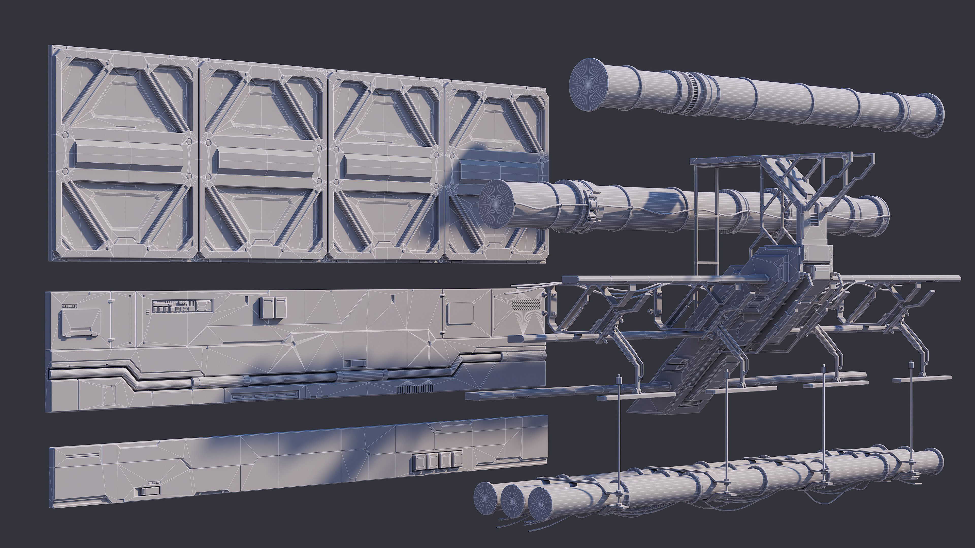 Sci-Fi Architecture Panels Kit Vol 03 Walls-PBR Low-poly 3D model_32